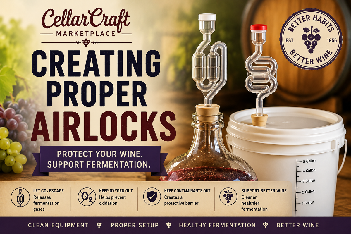 Airlock setup for home winemaking — S-curve and 3-piece airlocks on carboys during fermentation
