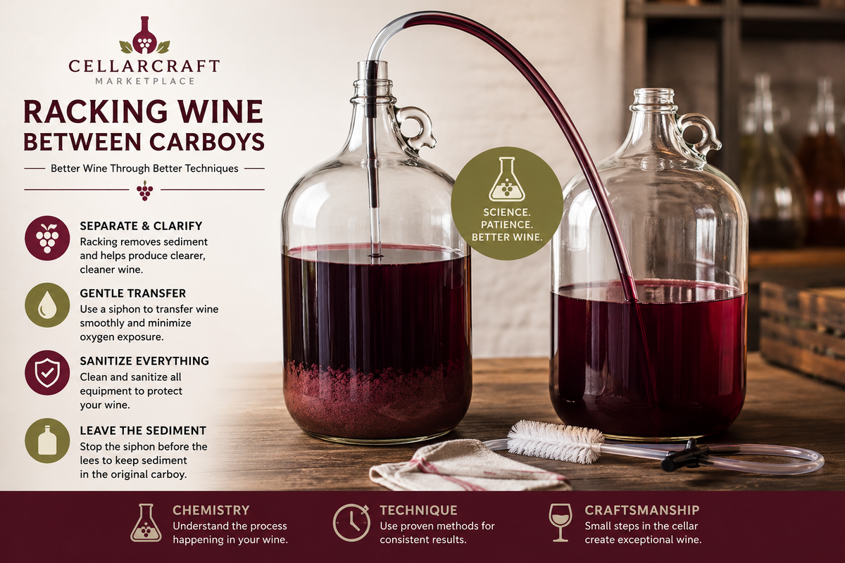 Racking wine between carboys — siphoning technique to remove sediment for cleaner homemade wine