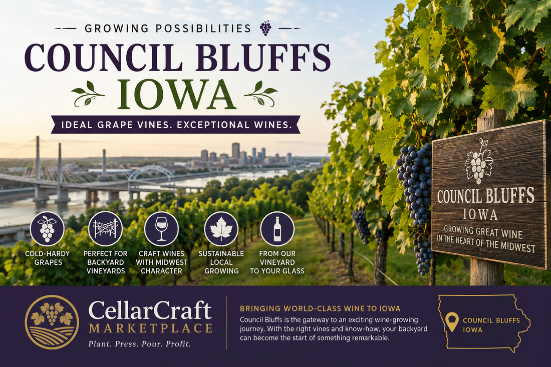 Cold-hardy wine grape vines growing in a backyard vineyard in Council Bluffs, Iowa