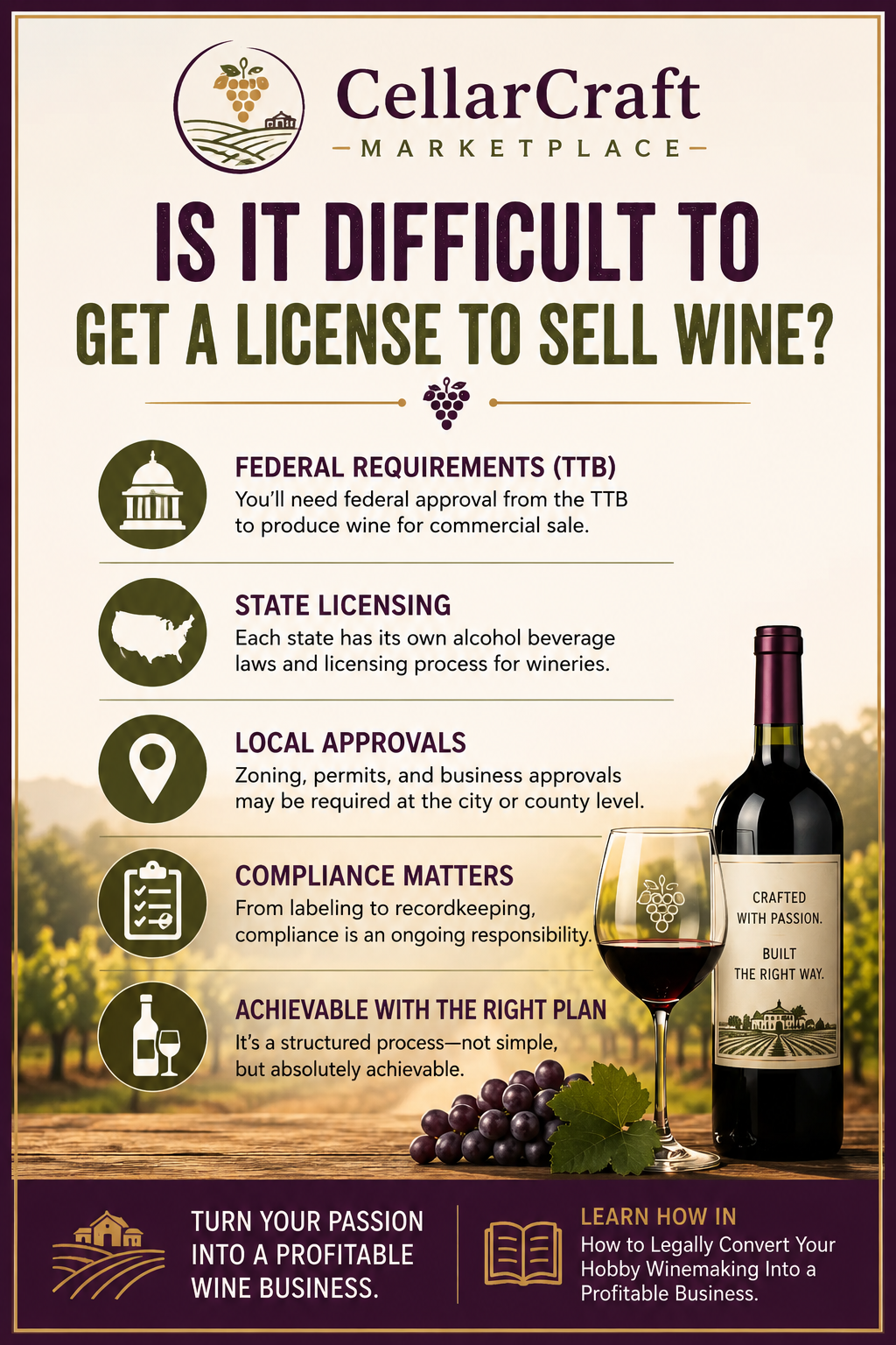 Federal, state, and local licenses required to sell wine legally