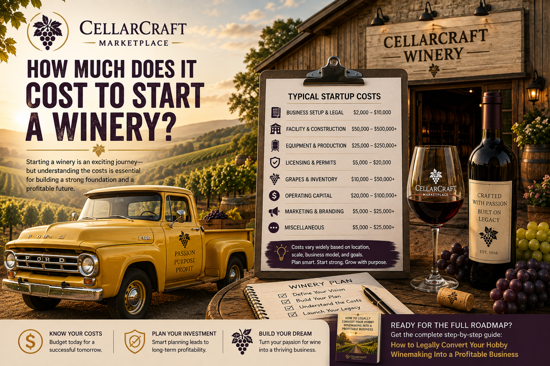 Winery startup cost breakdown — land, equipment, permits, and licensing expenses for new wineries
