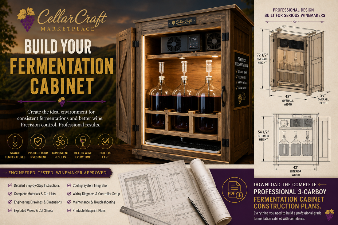 DIY fermentation cabinet for home winemaking with temperature control setup