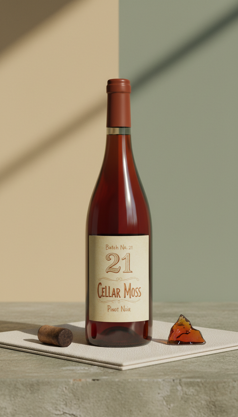 Cellar moss pinot noir in artisanal glass bottle
