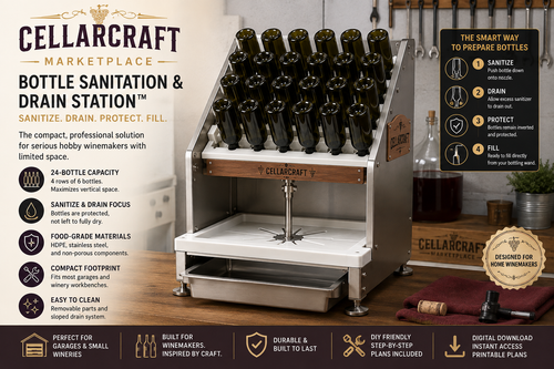 DIY 24-bottle wine sanitation and draining station construction plans