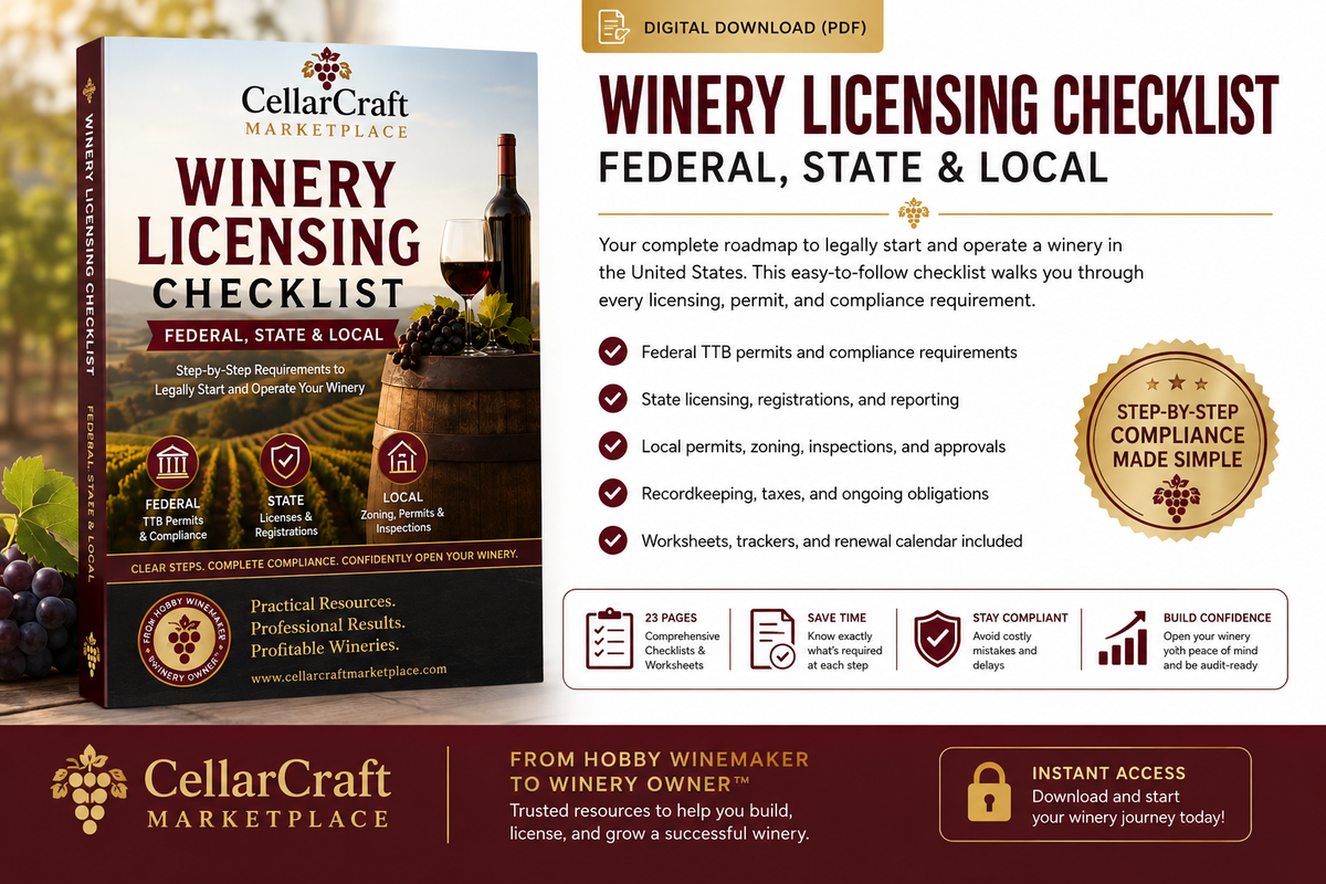 Winery Licensing Checklist for federal, state, and local permits